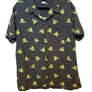 Star Wars Men's Button Down Shirt Gray All Over Grogu Baby Yoda Graphic XXL